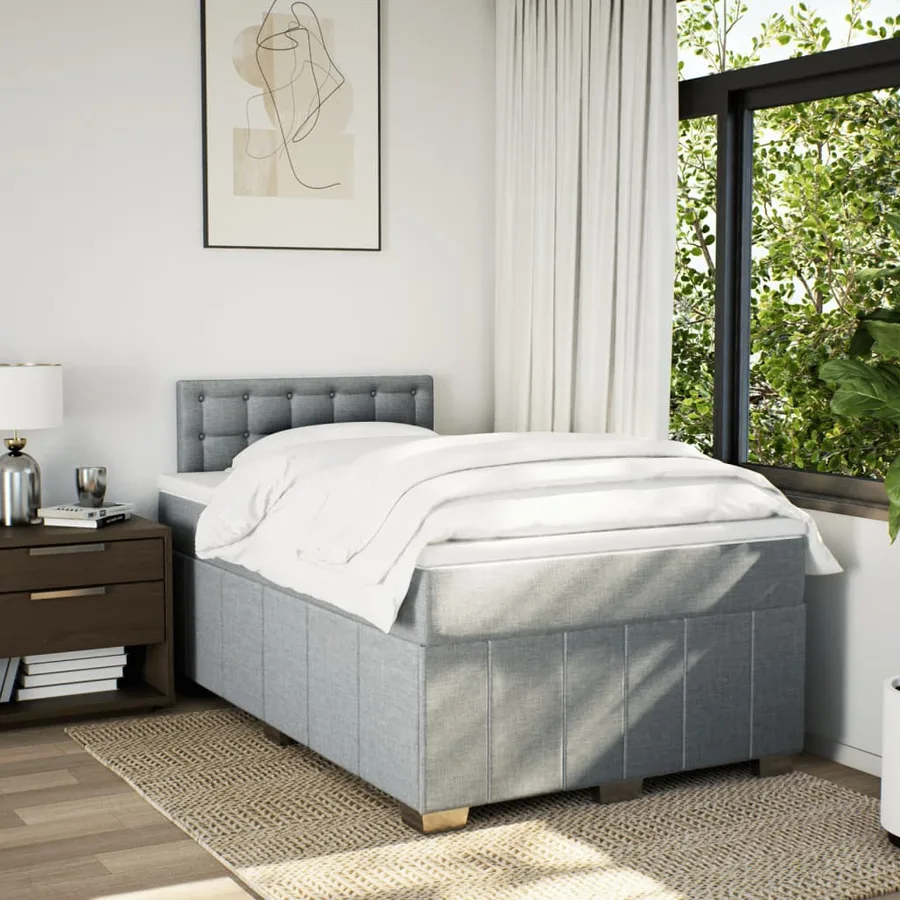 Sommier à lattes de lit et matelas gris clair 120x190 cm tissu - 5