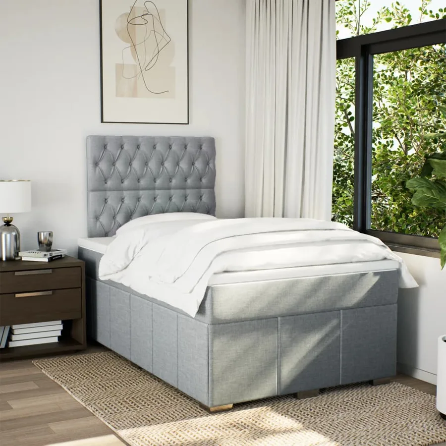 Sommier à lattes de lit et matelas gris clair 120x190 cm tissu - 3