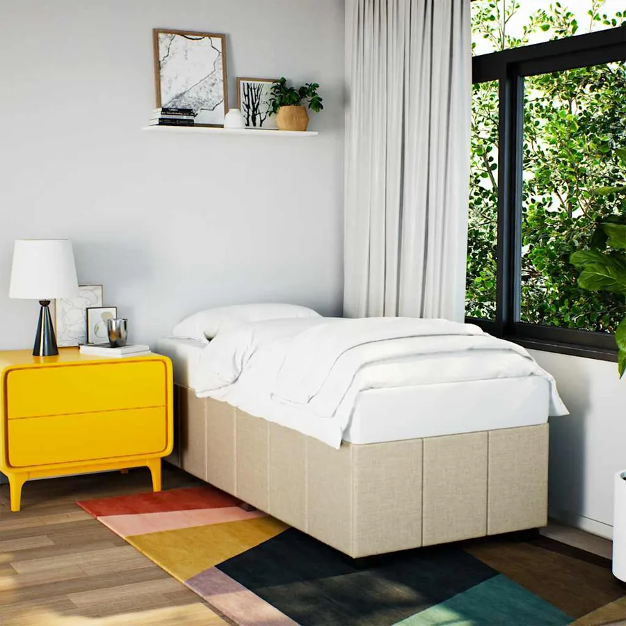 Cadre de lit sans matelas crème 100x200 cm tissu