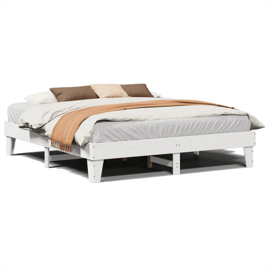 Cadre de lit sans matelas blanc 200x200 cm bois massif de pin - 2