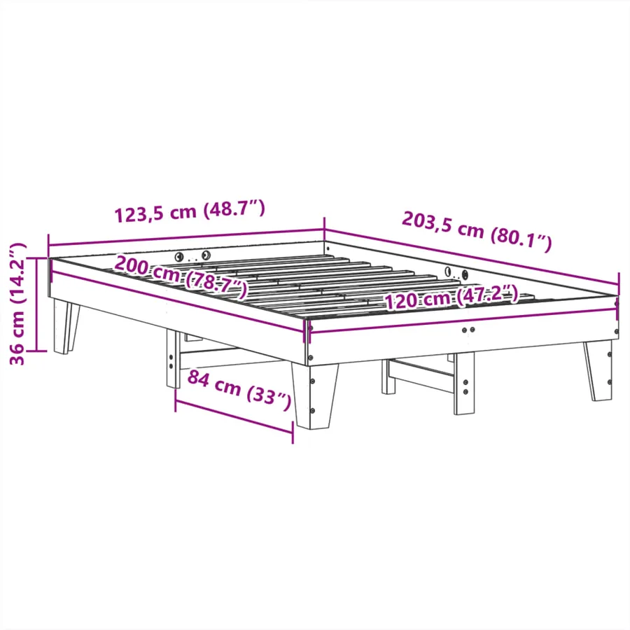 Cadre de lit sans matelas blanc 120x200 cm bois de pin massif - 9