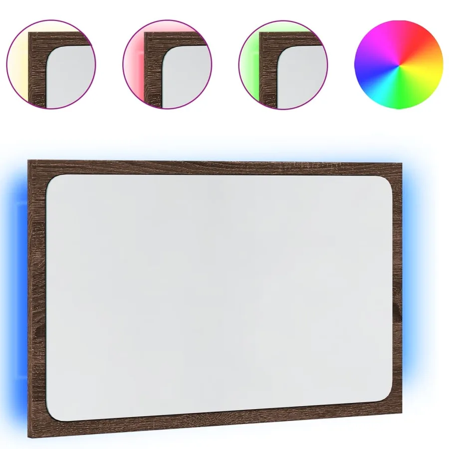 Miroir de salle de bain à LED chêne marron bois d'ingénierie - 2
