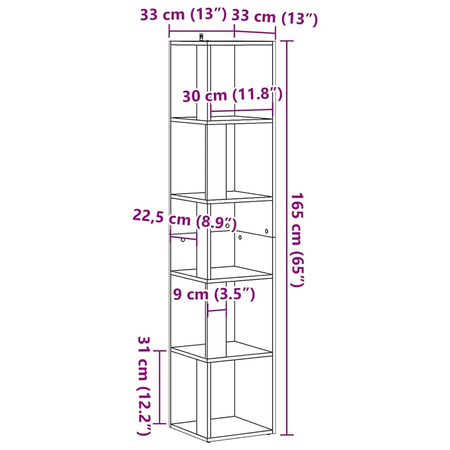 Armoire d'angle vieux bois 33x33x165 cm bois d'ingénierie - 9