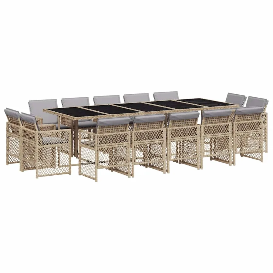 Ensemble à manger de jardin et coussins 15 pcs mélange beige - 2