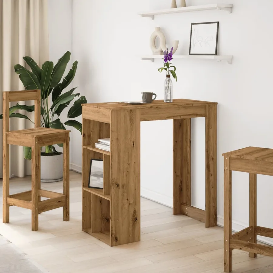 Table de bar avec étagères chêne artisanal bois d'ingénierie - 3
