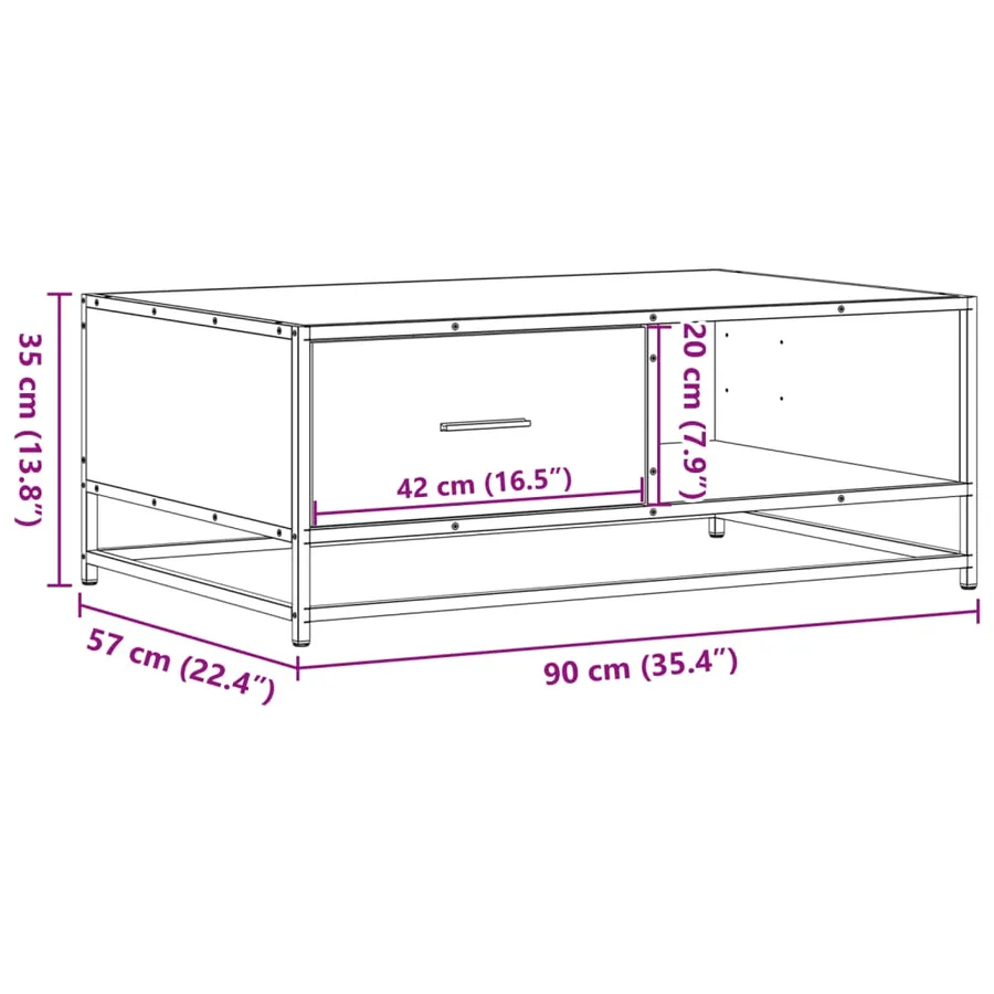 Table basse chêne fumé 90x57x35 cm bois d'ingénierie et métal - 12