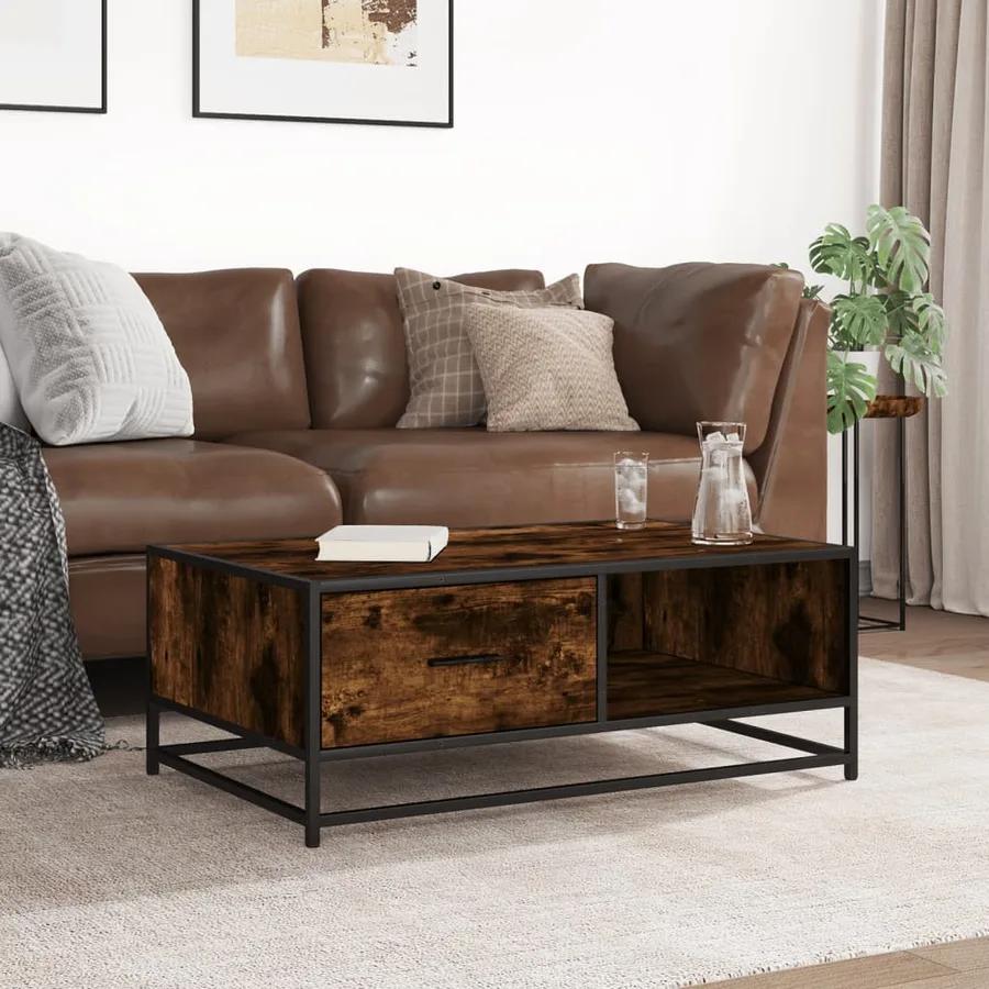 Table basse chêne fumé 90x57x35 cm bois d'ingénierie et métal - 3