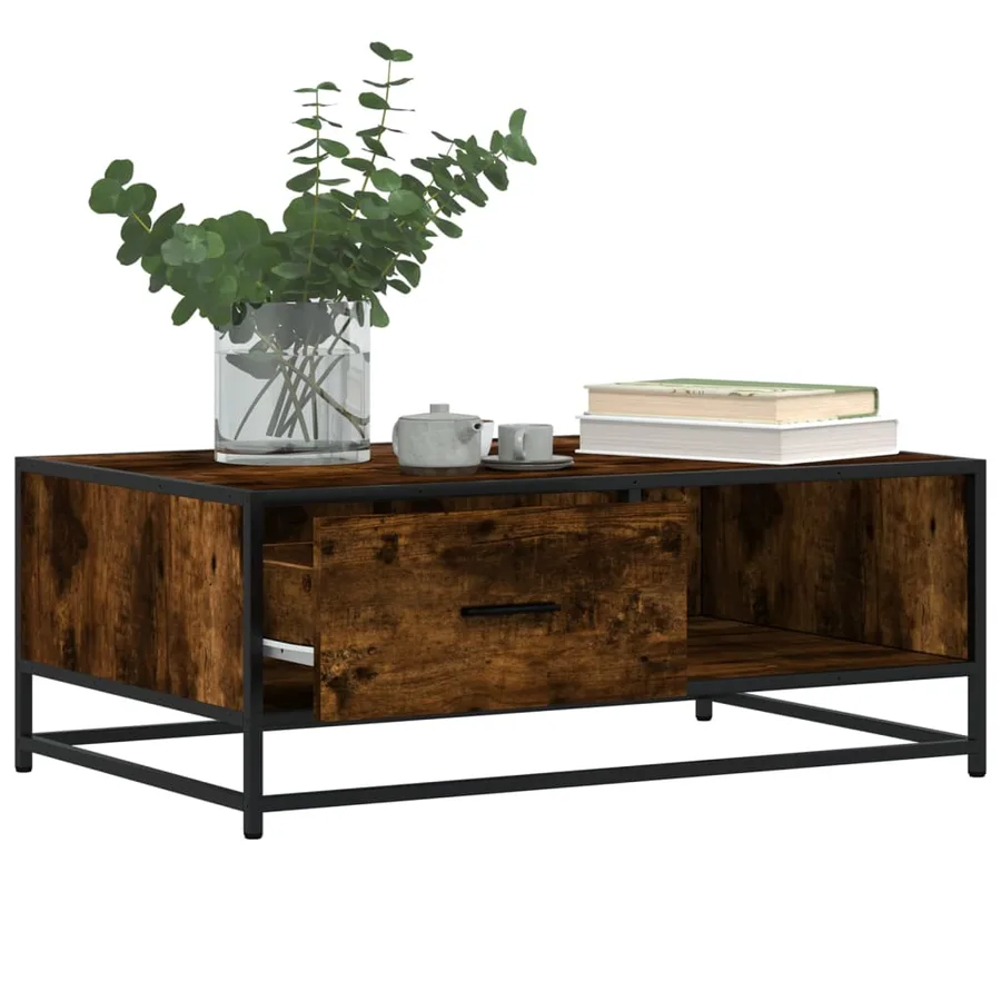 Table basse chêne fumé 90x57x35 cm bois d'ingénierie et métal - 4