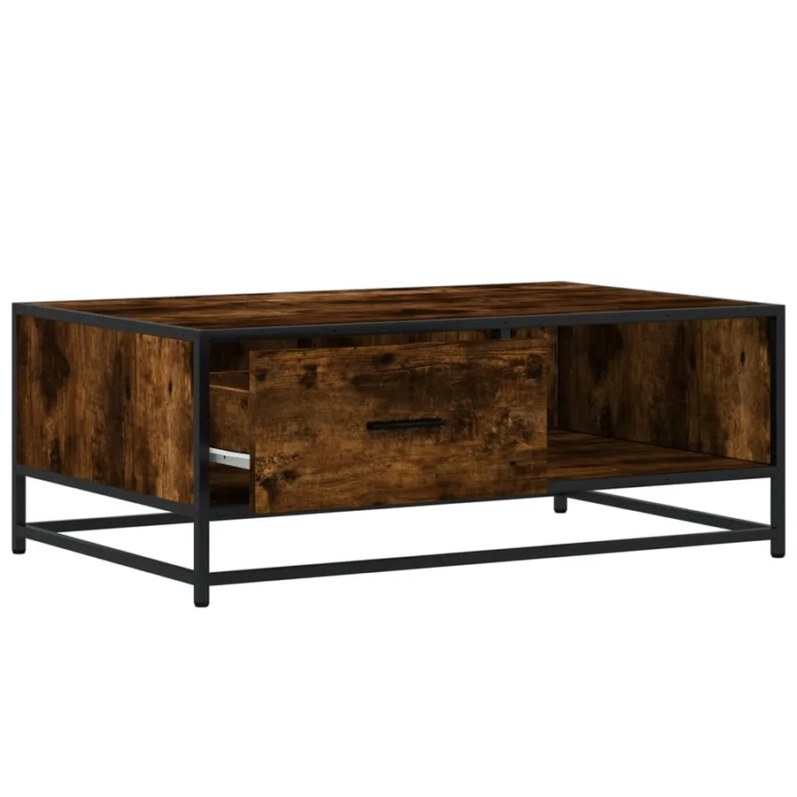 Table basse chêne fumé 90x57x35 cm bois d'ingénierie et métal - 8