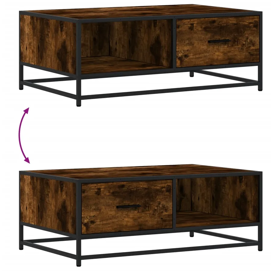 Table basse chêne fumé 90x57x35 cm bois d'ingénierie et métal - 9