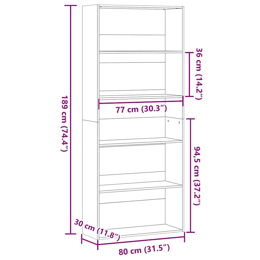Bibliothèque vieux bois 80x30x189 cm bois d'ingénierie - 8