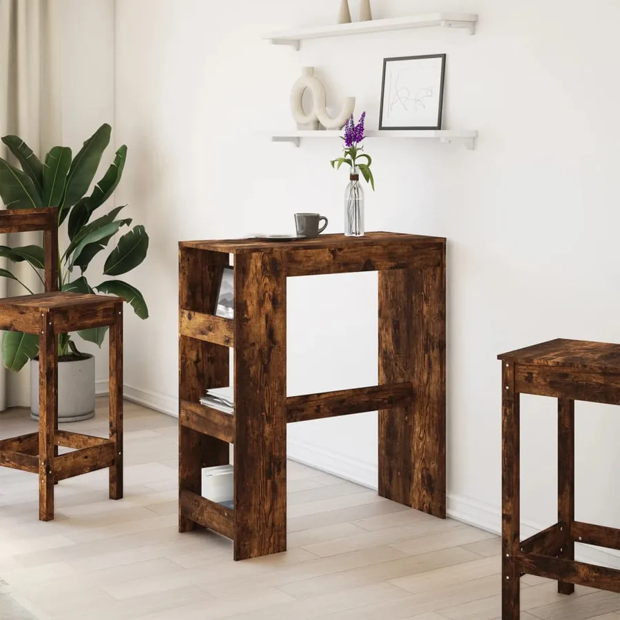 Table de bar avec étagères chêne fumé bois d'ingénierie - 3