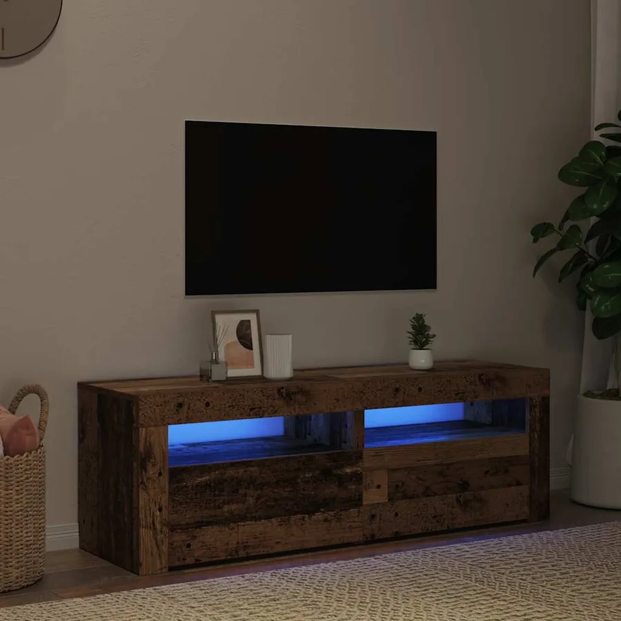 Meuble TV avec lumières LED vieux bois bois d'ingénierie - 3