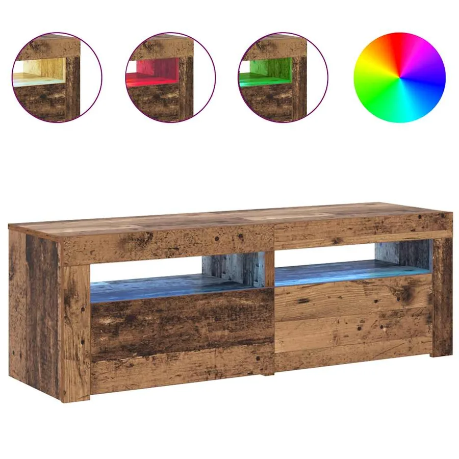 Meuble TV avec lumières LED vieux bois bois d'ingénierie - 4