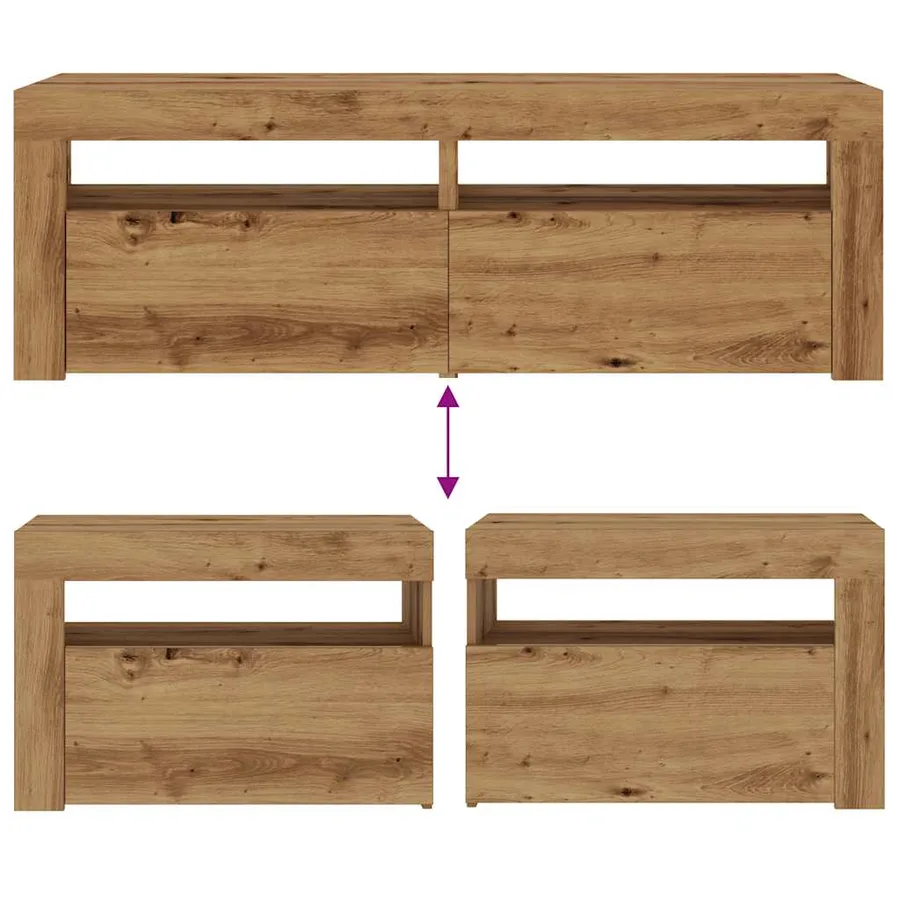 Tables de chevet 2 pcs avec LED chêne artisanal 60x35x40 cm - 11
