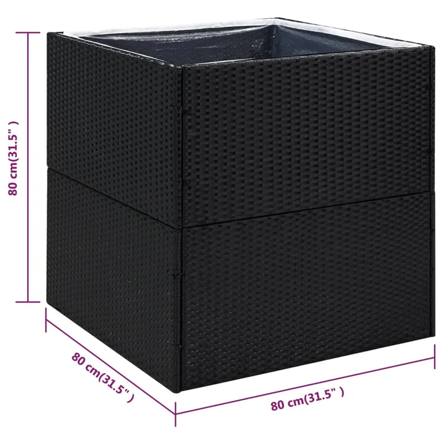 Planter Black 80x80x80 cm Poly rattan - 6