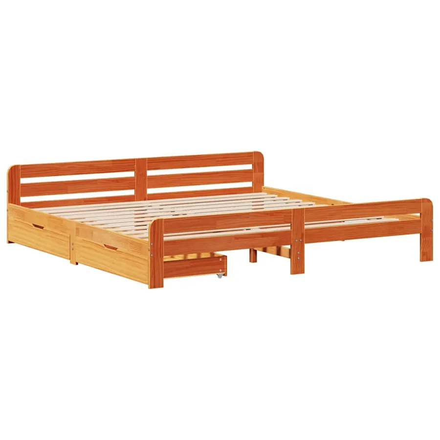 Cadre de lit sans matelas cire marron 180x200cm bois pin massif - 3