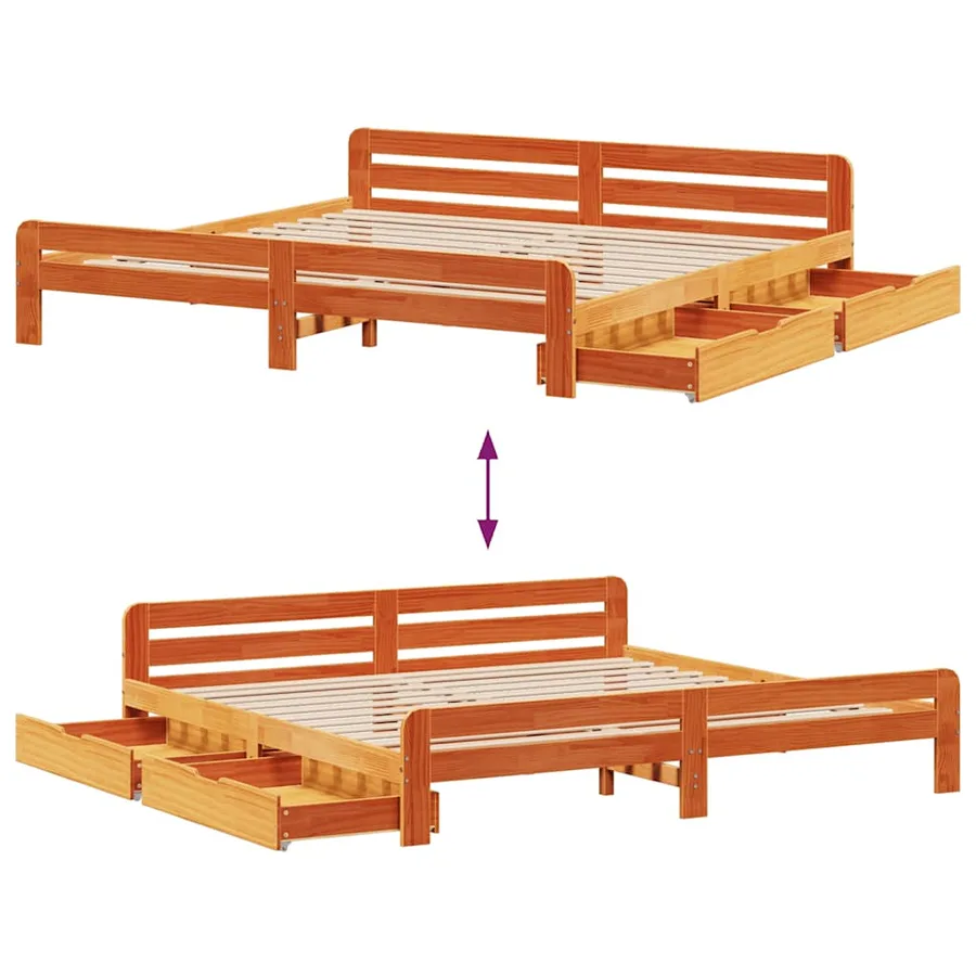 Cadre de lit sans matelas cire marron 180x200cm bois pin massif - 9