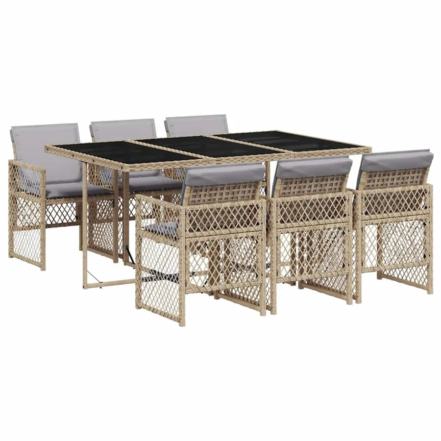 Ensemble à manger de jardin et coussins 7 pcs beige poly rotin - 2