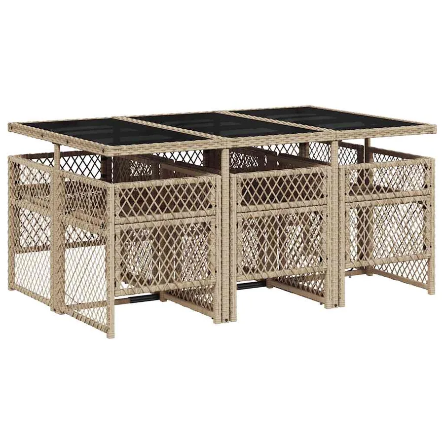 Ensemble à manger de jardin et coussins 7 pcs beige poly rotin - 5