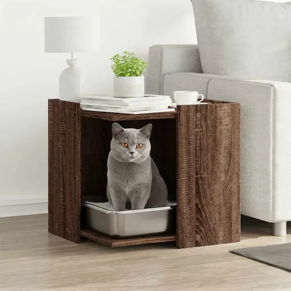 Meuble de bac à litière pour chat chêne marron bois ingénierie