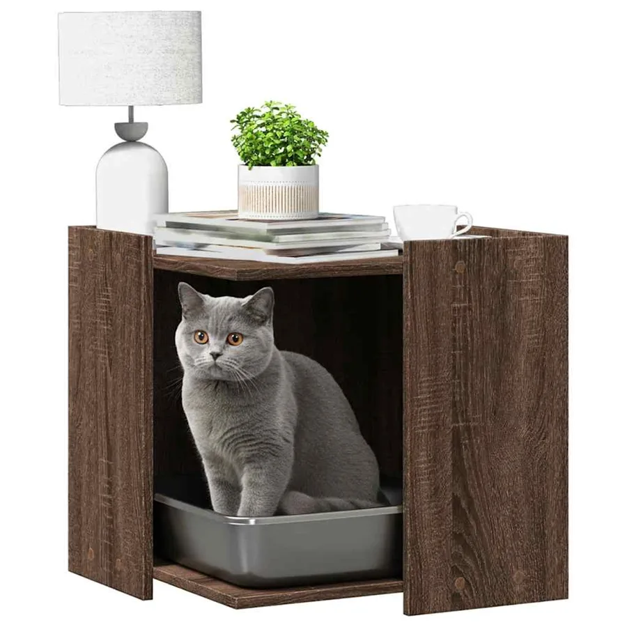 Meuble de bac à litière pour chat chêne marron bois ingénierie - 3