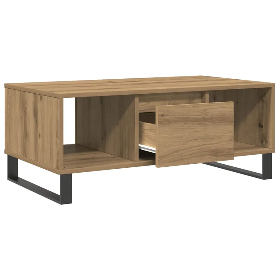 Table basse chêne artisanal 90x50x36,5 cm bois d'ingénierie - 4