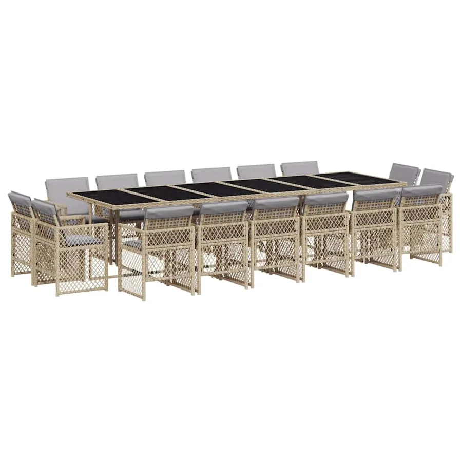 Ensemble à manger de jardin et coussins 17 pcs mélange beige - 2