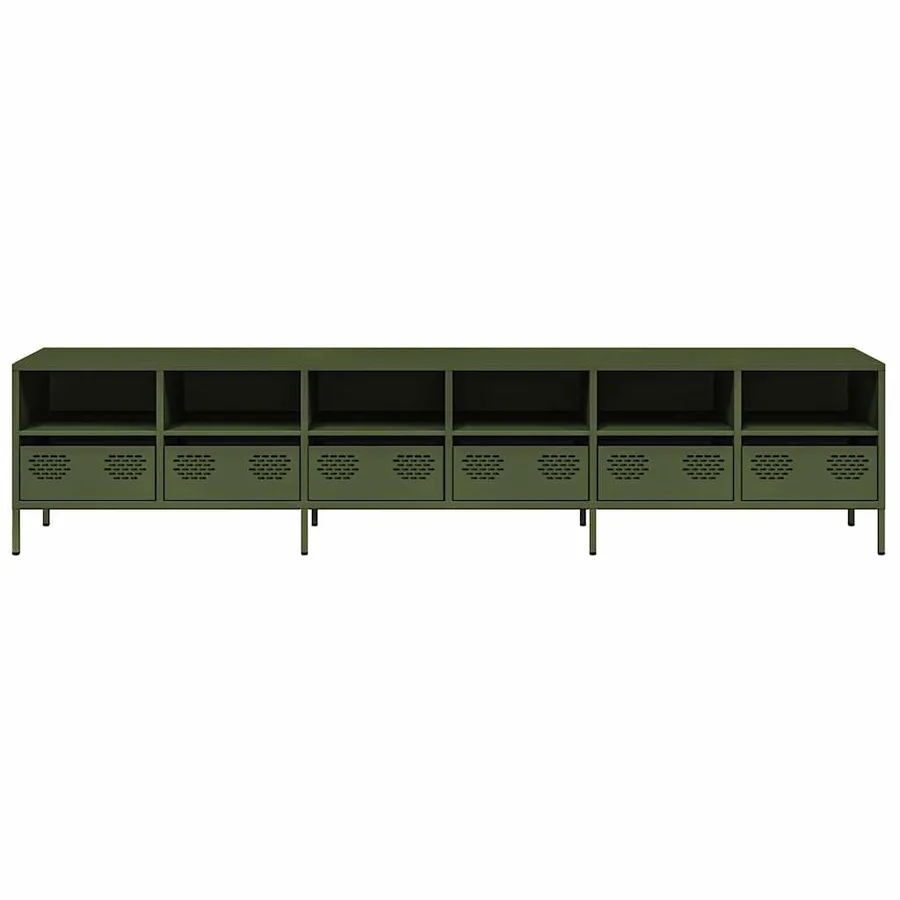 Meuble TV vert olive 202x39x43,5 cm acier laminé à froid - 5