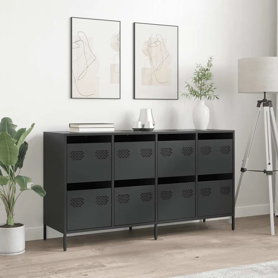 Buffet noir 135x39x73,5 cm acier laminé à froid - 3