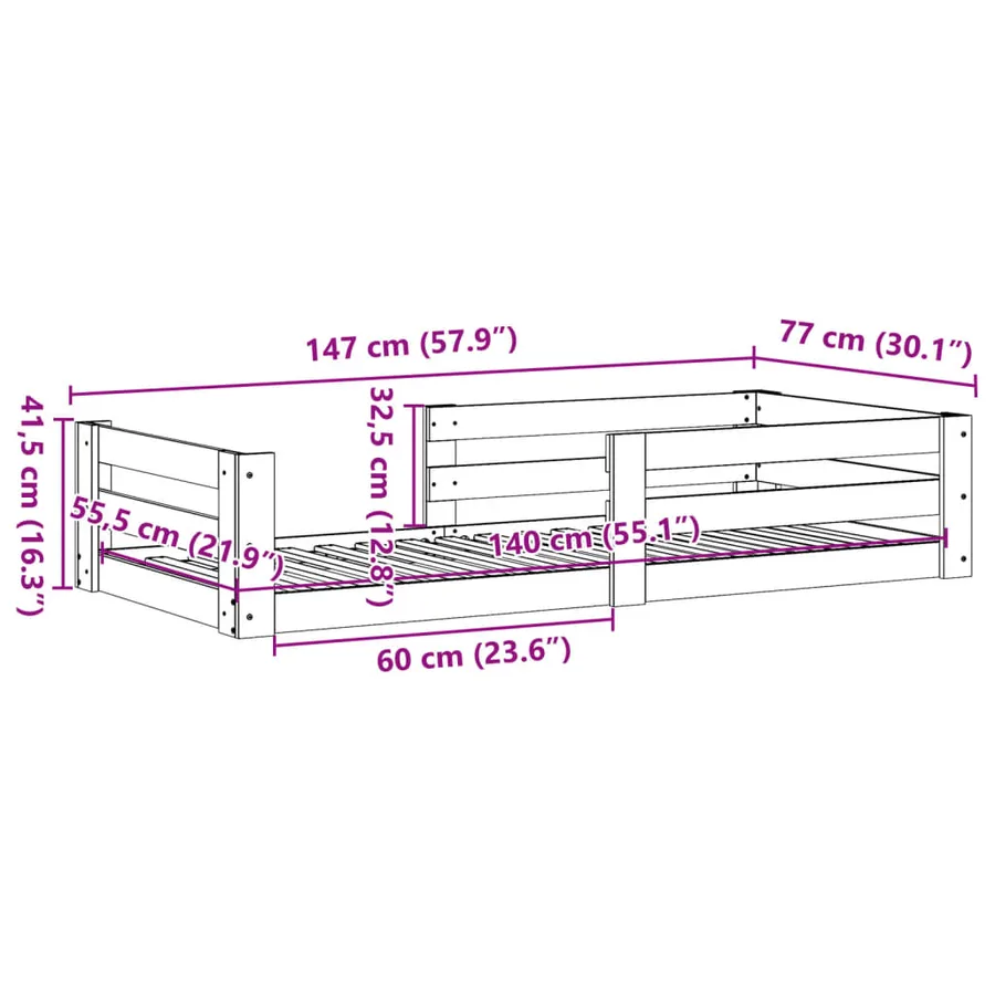 Cadre de lit sans matelas blanc 70x140 cm bois de pin massif - 9