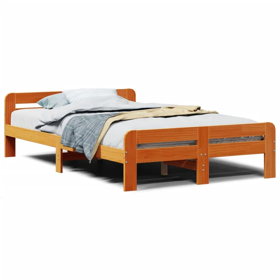 Cadre de lit sans matelas cire marron 135x190cm bois pin massif - 2