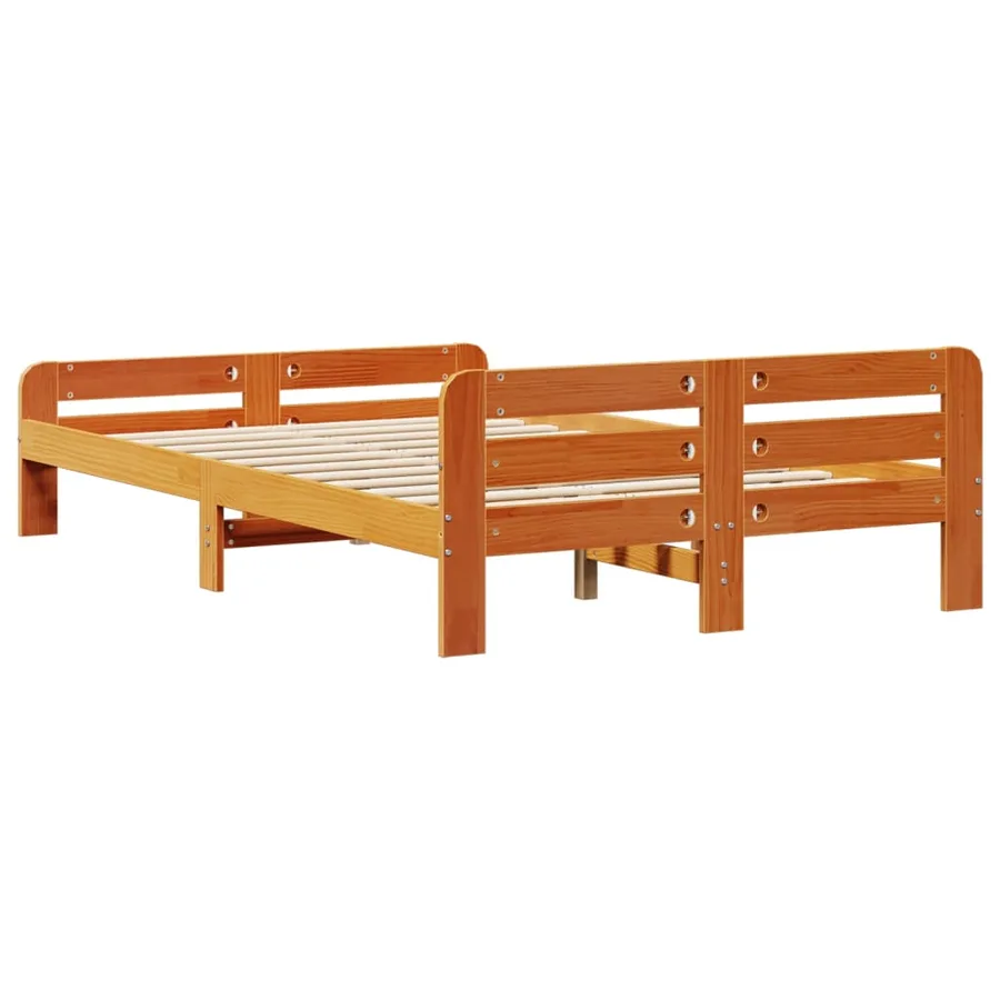 Cadre de lit sans matelas cire marron 135x190cm bois pin massif - 6