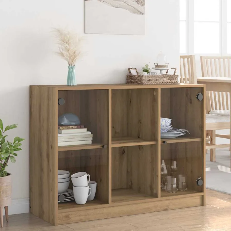 Buffet chêne artisanal 102x37x75,5 cm bois d'ingénierie