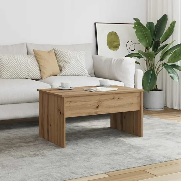 Table basse chêne artisanal 80x50,5x41,5 cm bois d'ingénierie