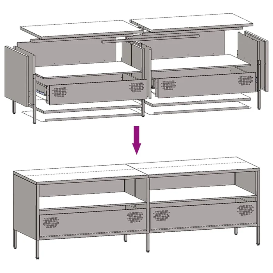 Meuble TV anthracite 135x39x43,5 cm acier laminé à froid - 10