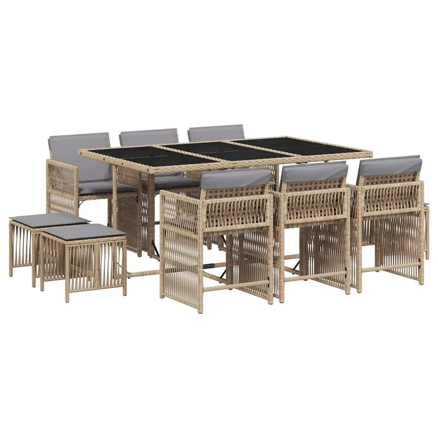 Ensemble à manger de jardin et coussins 11 pcs mélange beige - 2