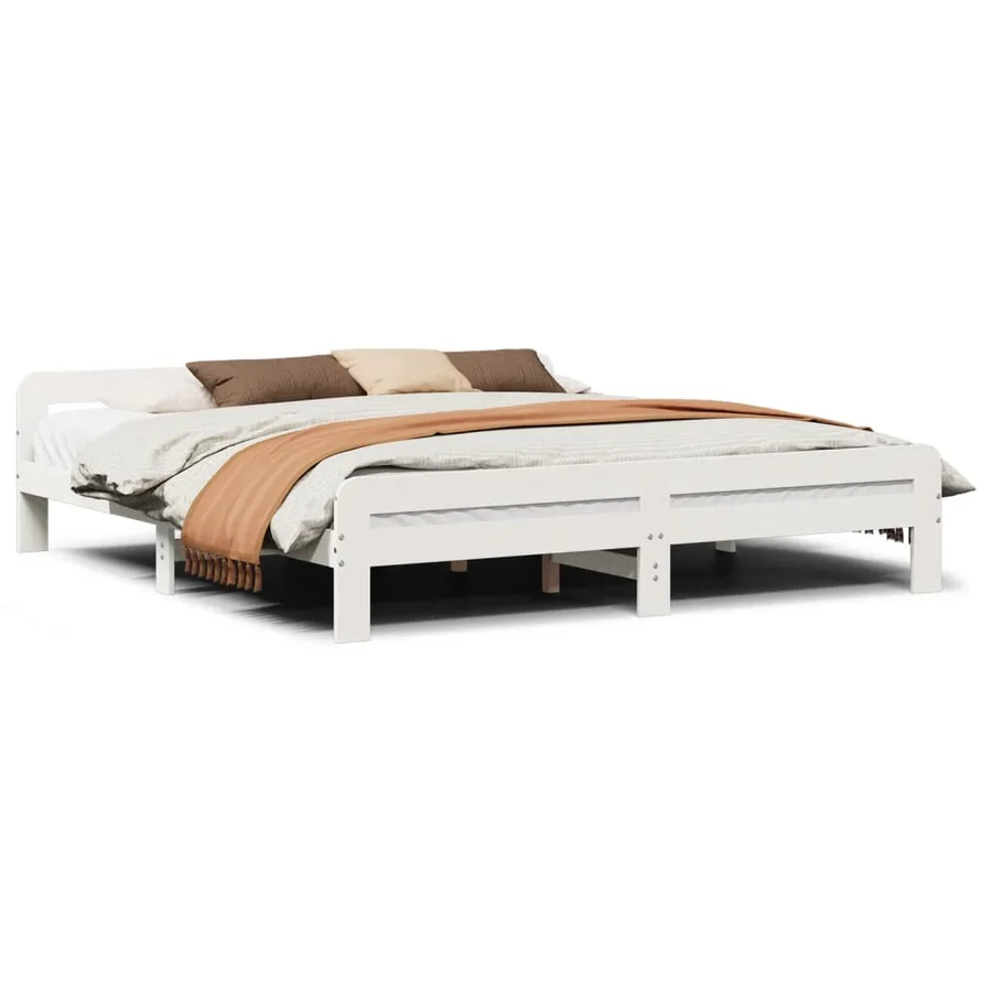 Cadre de lit sans matelas blanc 200x200 cm bois massif de pin - 2
