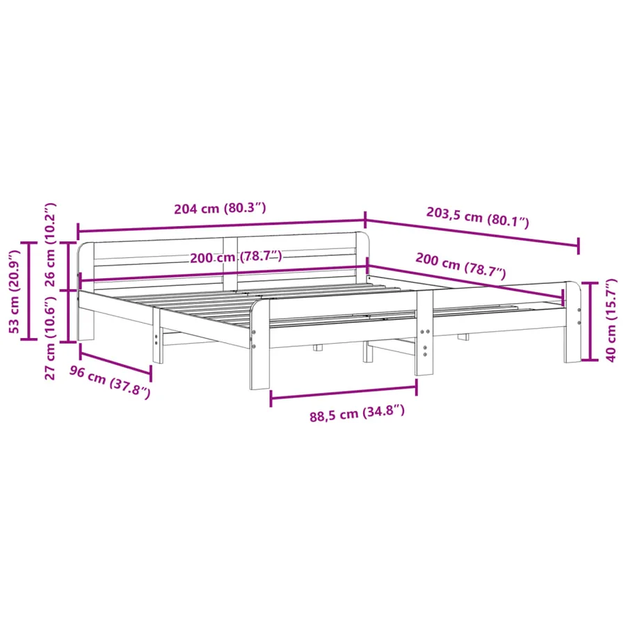 Cadre de lit sans matelas blanc 200x200 cm bois massif de pin - 9