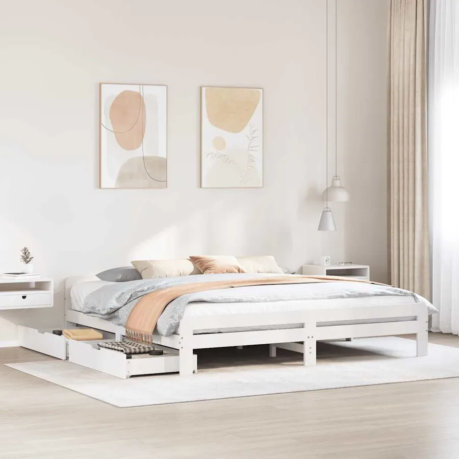 Cadre de lit sans matelas blanc 200x200 cm bois massif de pin