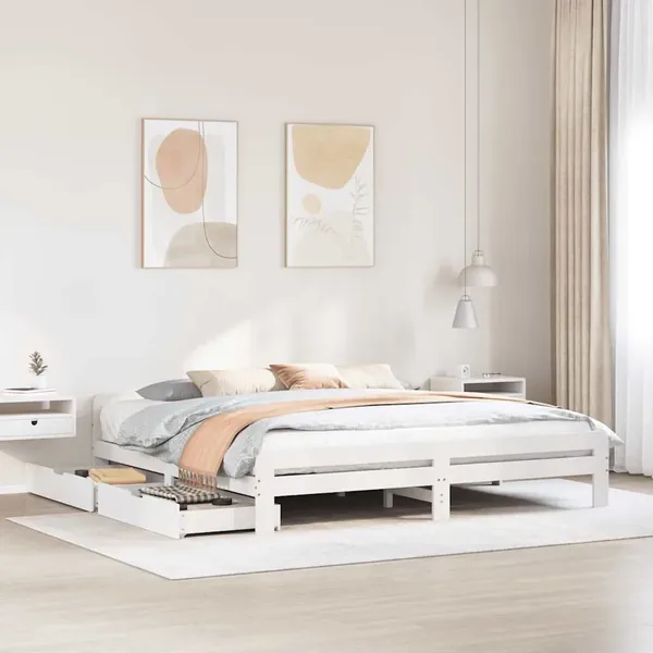 Cadre de lit sans matelas blanc 200x200 cm bois massif de pin