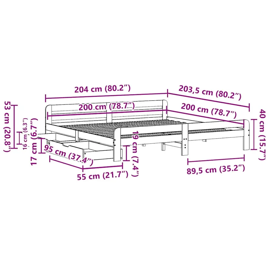 Cadre de lit sans matelas blanc 200x200 cm bois massif de pin - 12