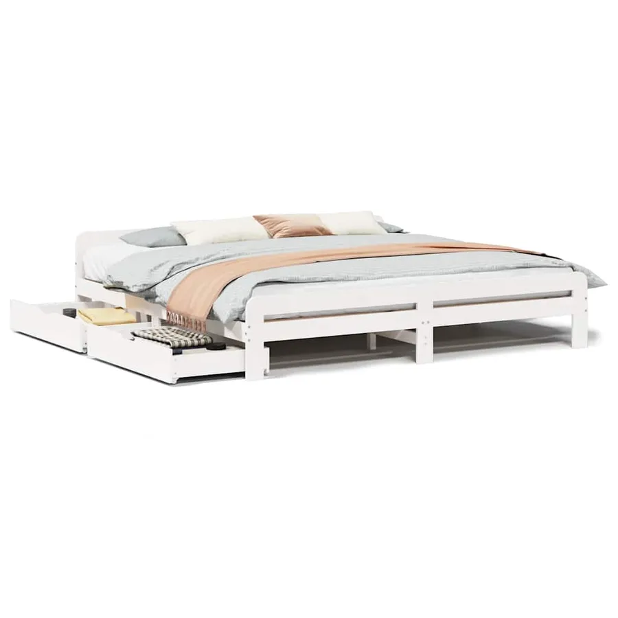 Cadre de lit sans matelas blanc 200x200 cm bois massif de pin - 2