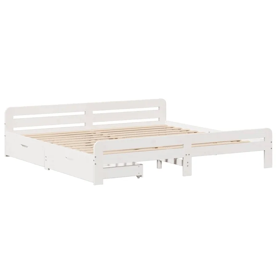 Cadre de lit sans matelas blanc 200x200 cm bois massif de pin - 3