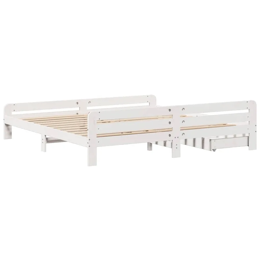 Cadre de lit sans matelas blanc 200x200 cm bois massif de pin - 8