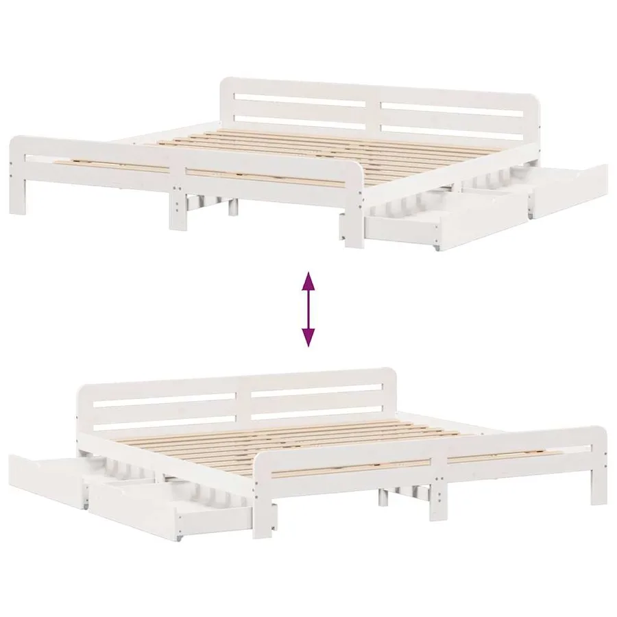 Cadre de lit sans matelas blanc 200x200 cm bois massif de pin - 9