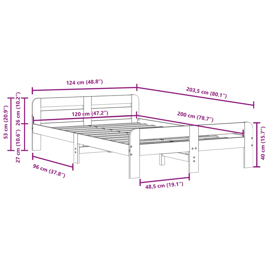 Cadre de lit sans matelas 120x200 cm bois de pin massif - 9