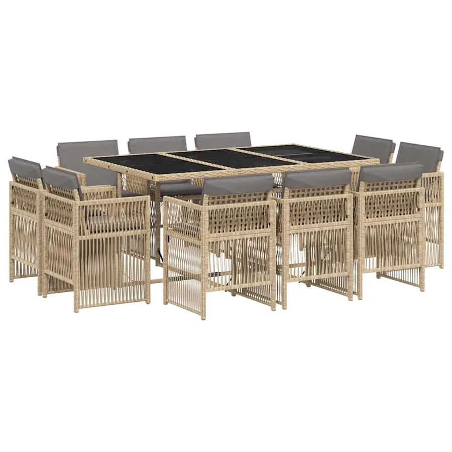 Ensemble à manger de jardin et coussins 11 pcs mélange beige - 2