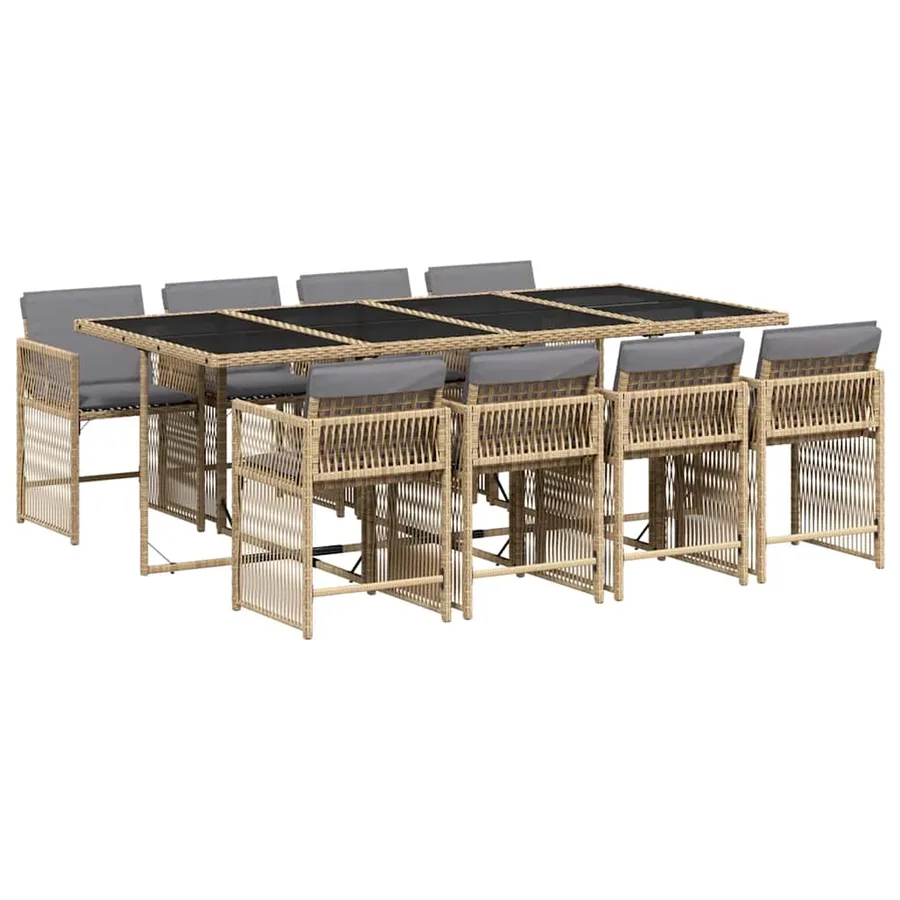 Ensemble à manger de jardin et coussins 9 pcs mélange beige - 2
