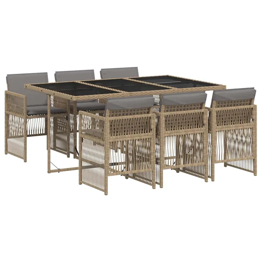 Ensemble à manger de jardin coussins 7 pcs mélange beige rotin - 2